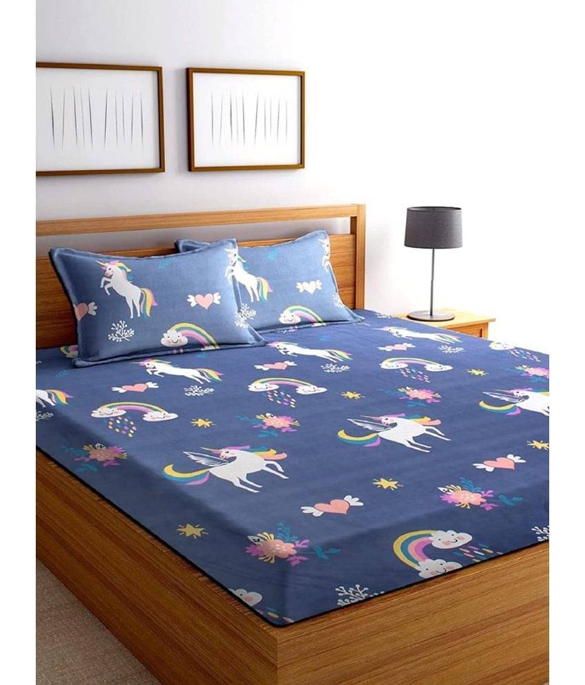     			Stuck In Store Glace Cotton Queen Bedsheet ( Blue )