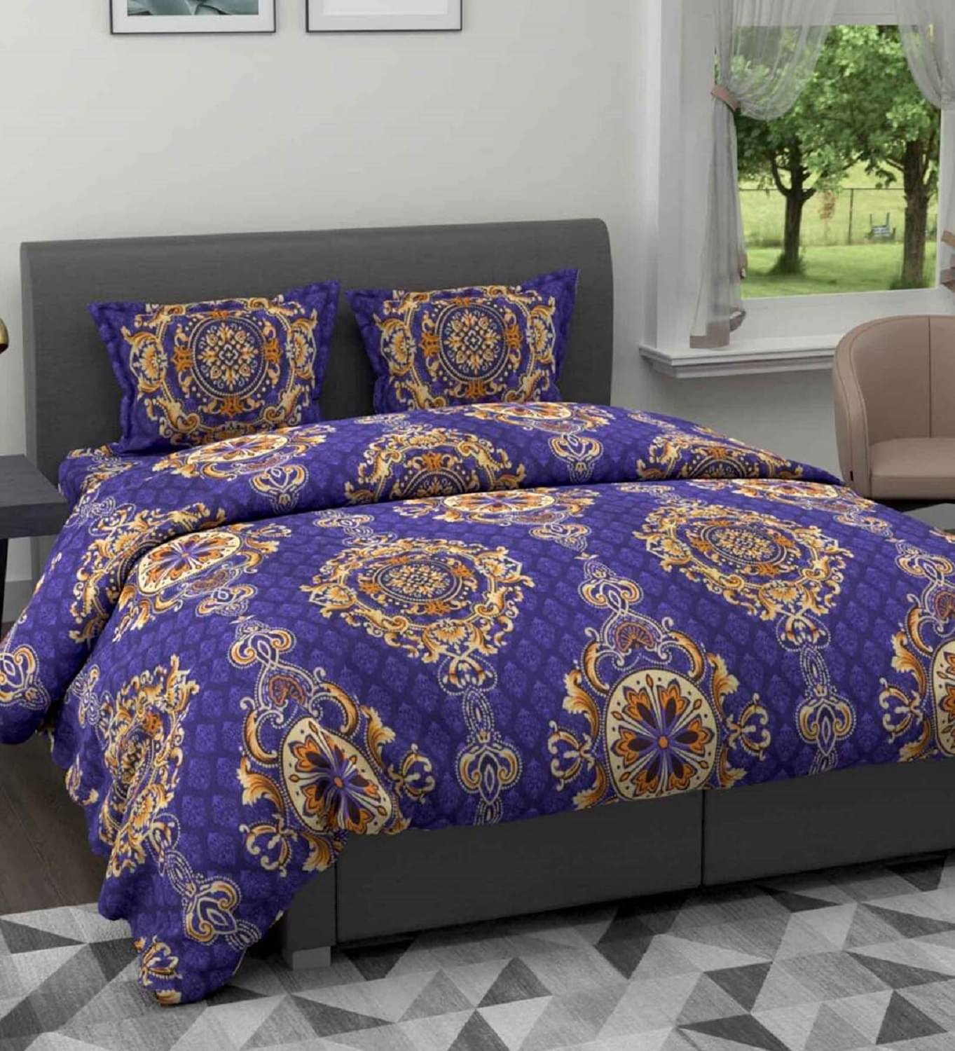 Stuck In Store Glace Cotton Queen Bedsheet ( Blue ) Stuck In Store Glace Cotton Queen Bedsheet ( Blue )