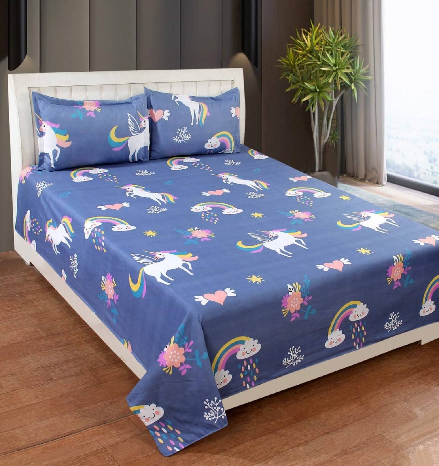 Stuck In Store Glace Cotton Queen Bedsheet ( Navy Blue )     			Stuck In Store Glace Cotton Queen Bedsheet ( Navy Blue )