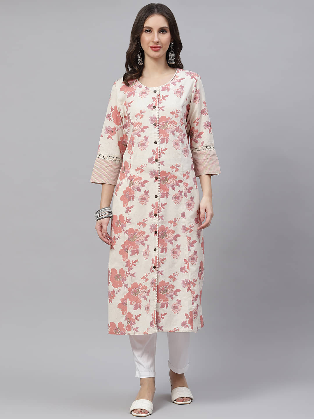 Divena - Cream Cotton Women's A-Line Kurti ( Pack of 1 ) - Kurtis, Tunics | Buy online on ZillyBuy