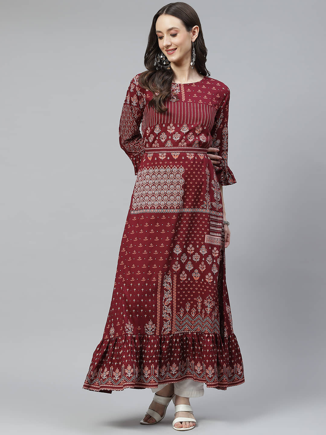 Divena - Maroon Viscose Women's Anarkali Kurti ( Pack of 1 ) - Kurtis, Tunics | Buy online on ZillyBuy