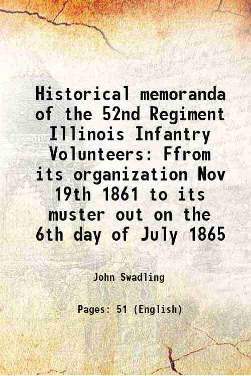     			Historical memoranda of the 52nd Regiment Illinois Infantry Volunteers Ffrom its organization Nov 19th 1861 to its muster out on the 6th d [Hardcover]