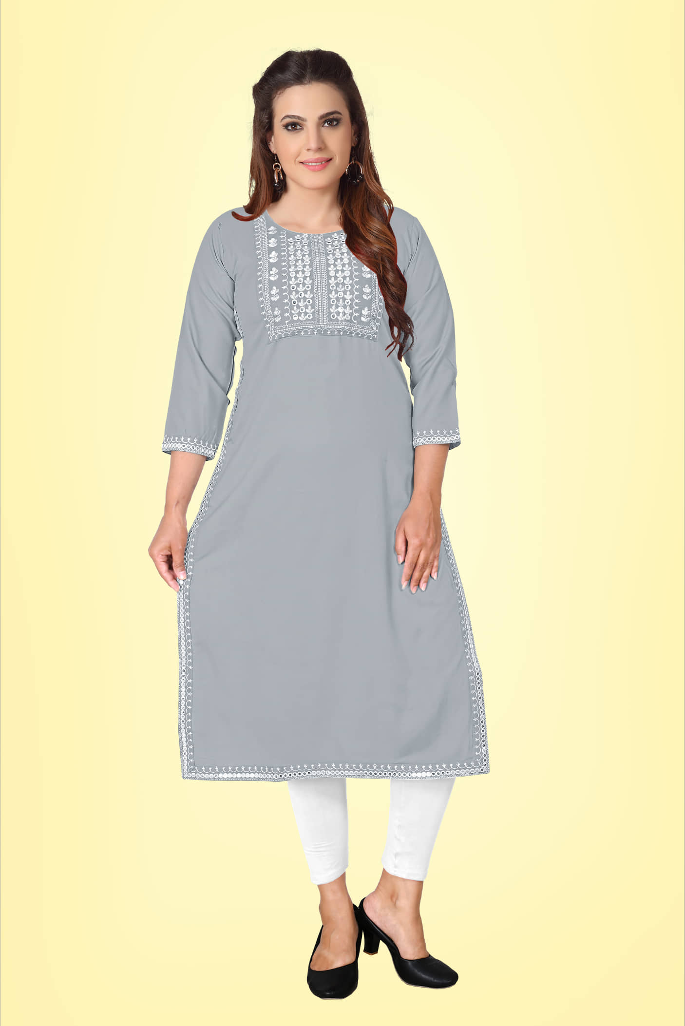 Kapadia - Grey Rayon Women's Straight Kurti ( Pack of 1 ) - Kurtis, Tunics | Buy online on ZillyBuy