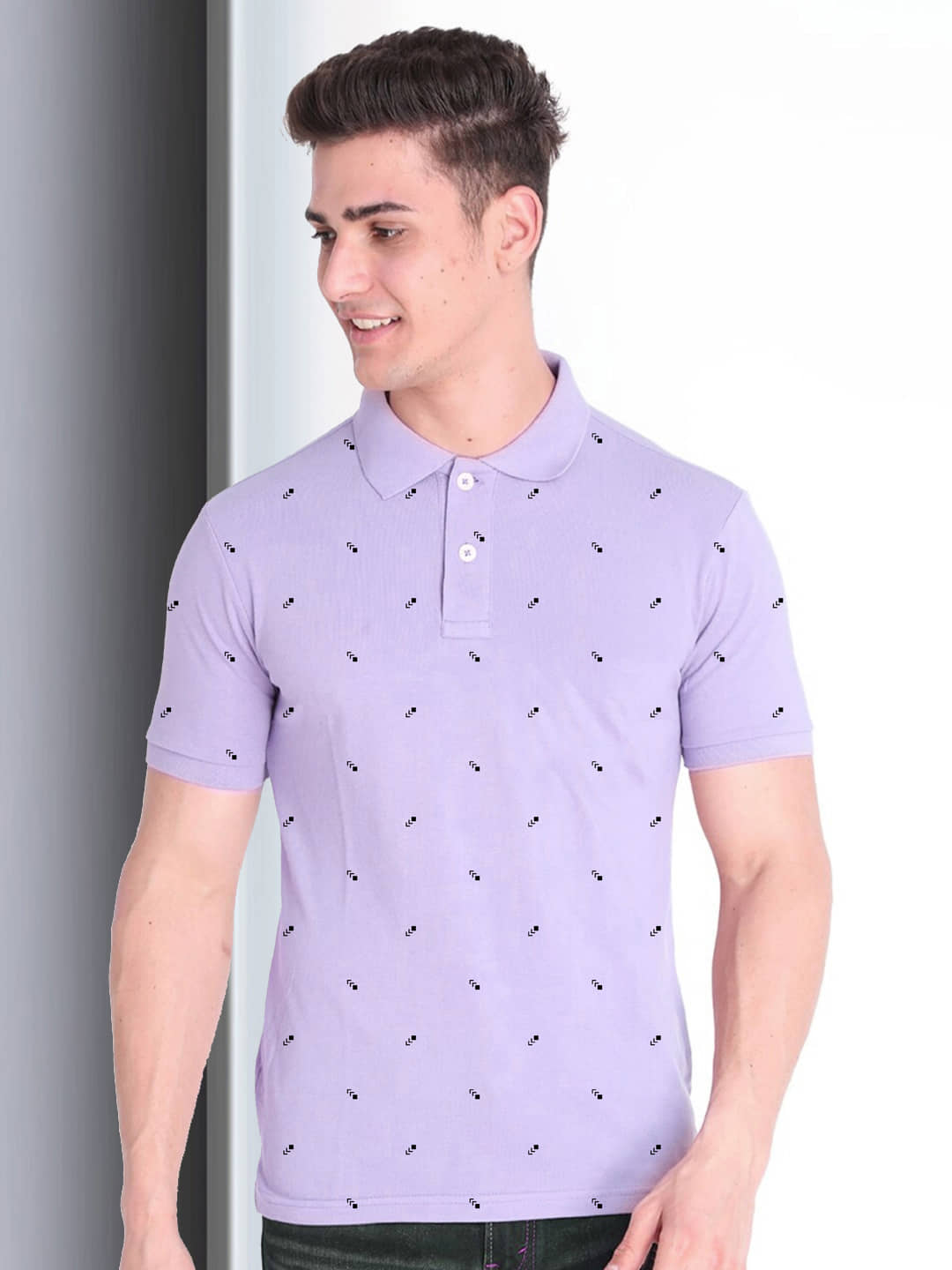 Merriment Pack of 1 Cotton Blend Regular Fit Printed Half Sleeves Men's Polo T Shirt ( Purple )