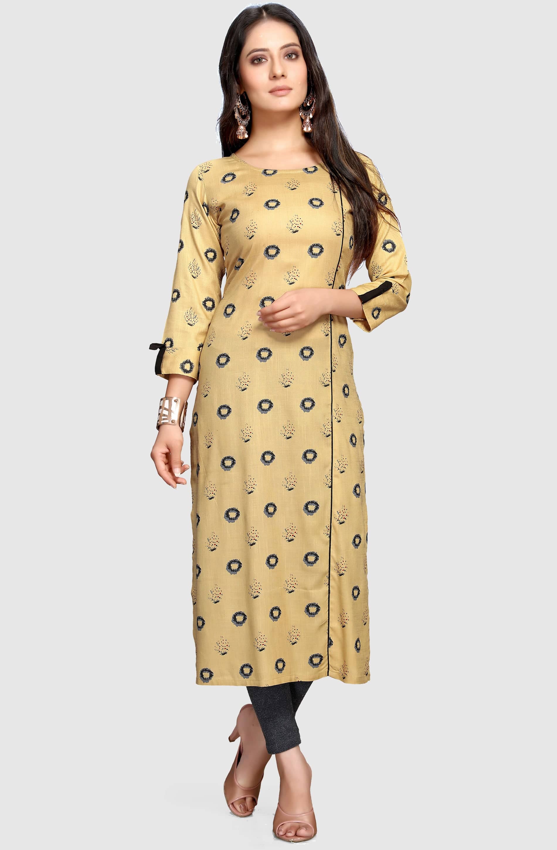 Rajnandini - Beige Rayon Women's A-line Kurti ( Pack of 1 )