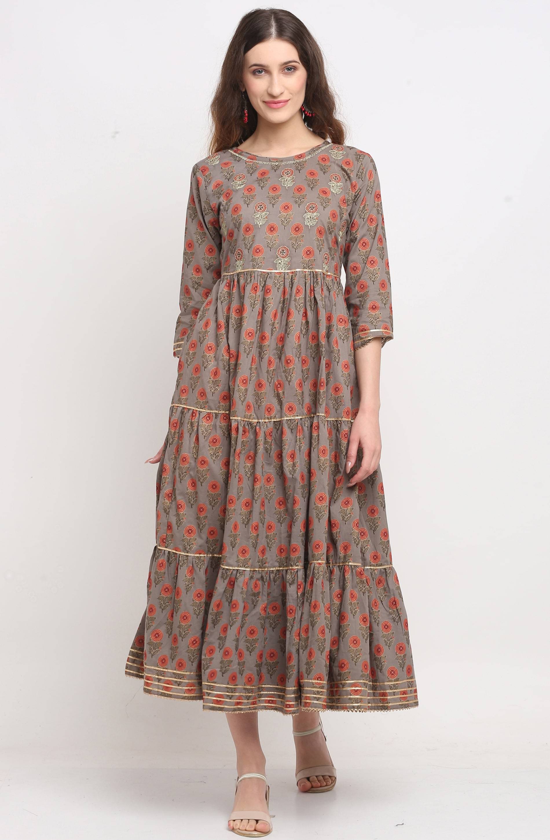     			Rajnandini - Grey 100% Cotton Women's A-line Kurti ( Pack of 1 )