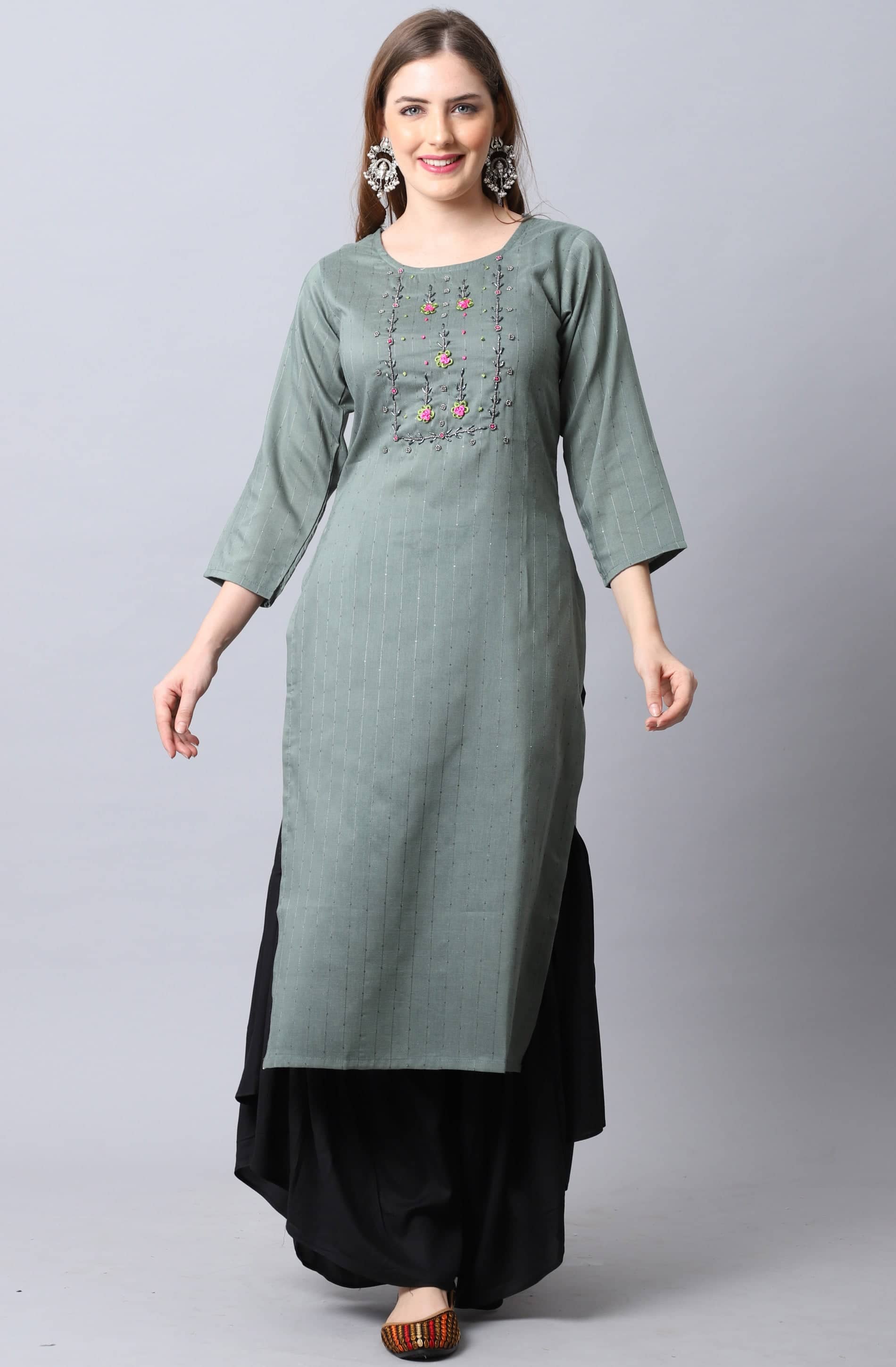 Rajnandini - Grey Rayon Women's A-line Kurti ( Pack of 1 )