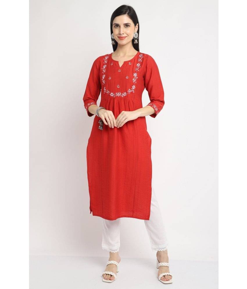 Rajnandini - Red Rayon Women's A-line Kurti ( Pack of 1 ) Rajnandini - Red Rayon Women's A-line Kurti ( Pack of 1 )