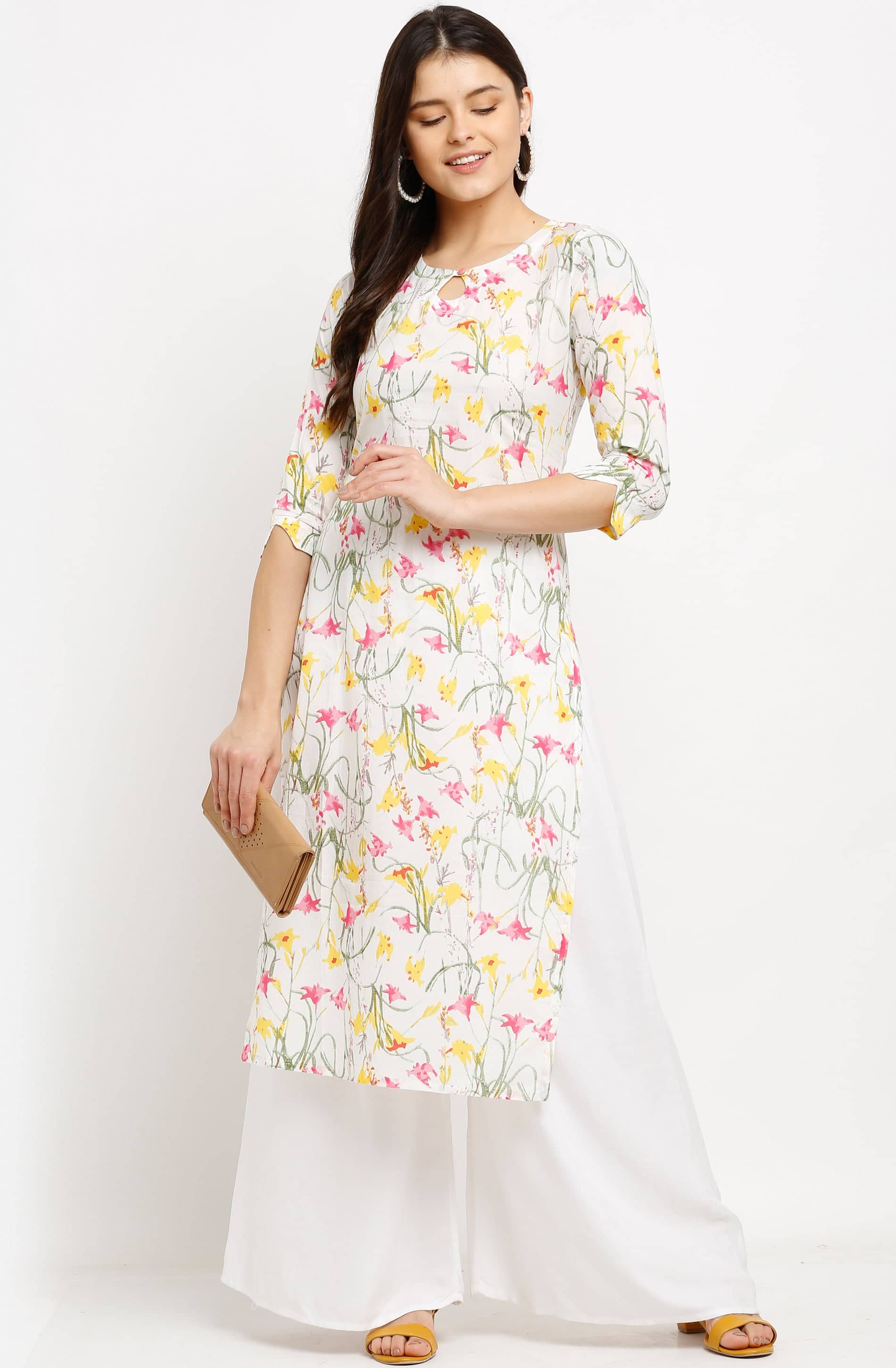 Rajnandini - White 100% Cotton Women's A-line Kurti ( Pack of 1 ) - Kurtis, Tunics | Buy online on ZillyBuy