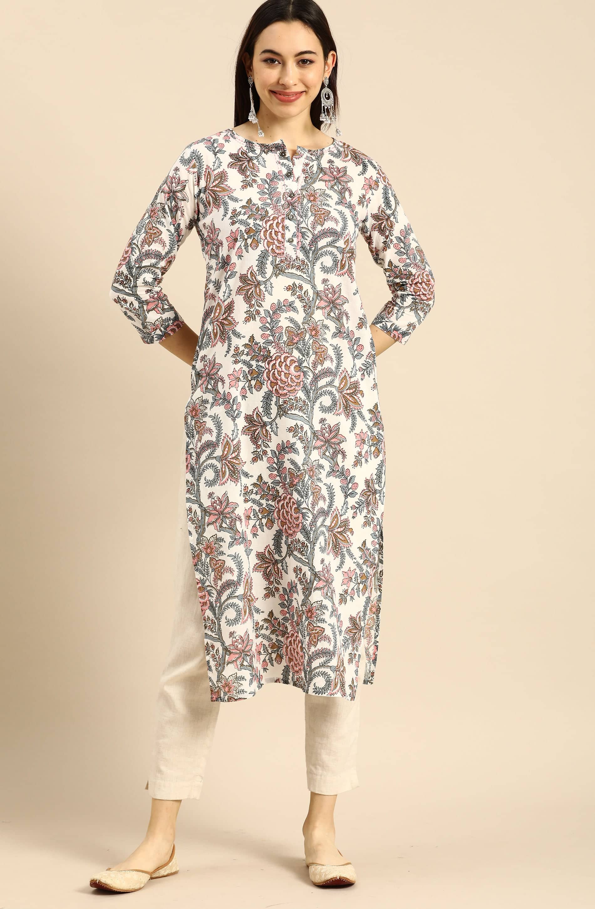 Rajnandini - White 100% Cotton Women's A-line Kurti ( Pack of 1 ) - Kurtis, Tunics | Buy online on ZillyBuy
