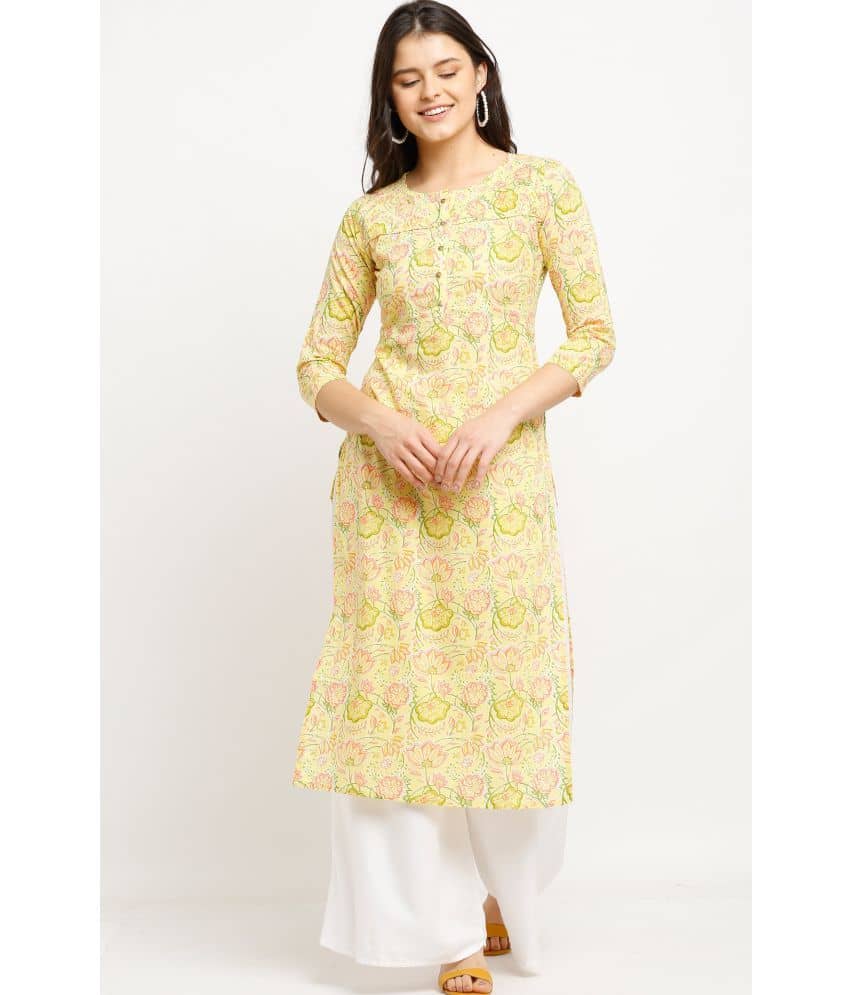 Rajnandini - Yellow 100% Cotton Women's A-line Kurti ( Pack of 1 ) - Kurtis, Tunics | Buy online on ZillyBuy
