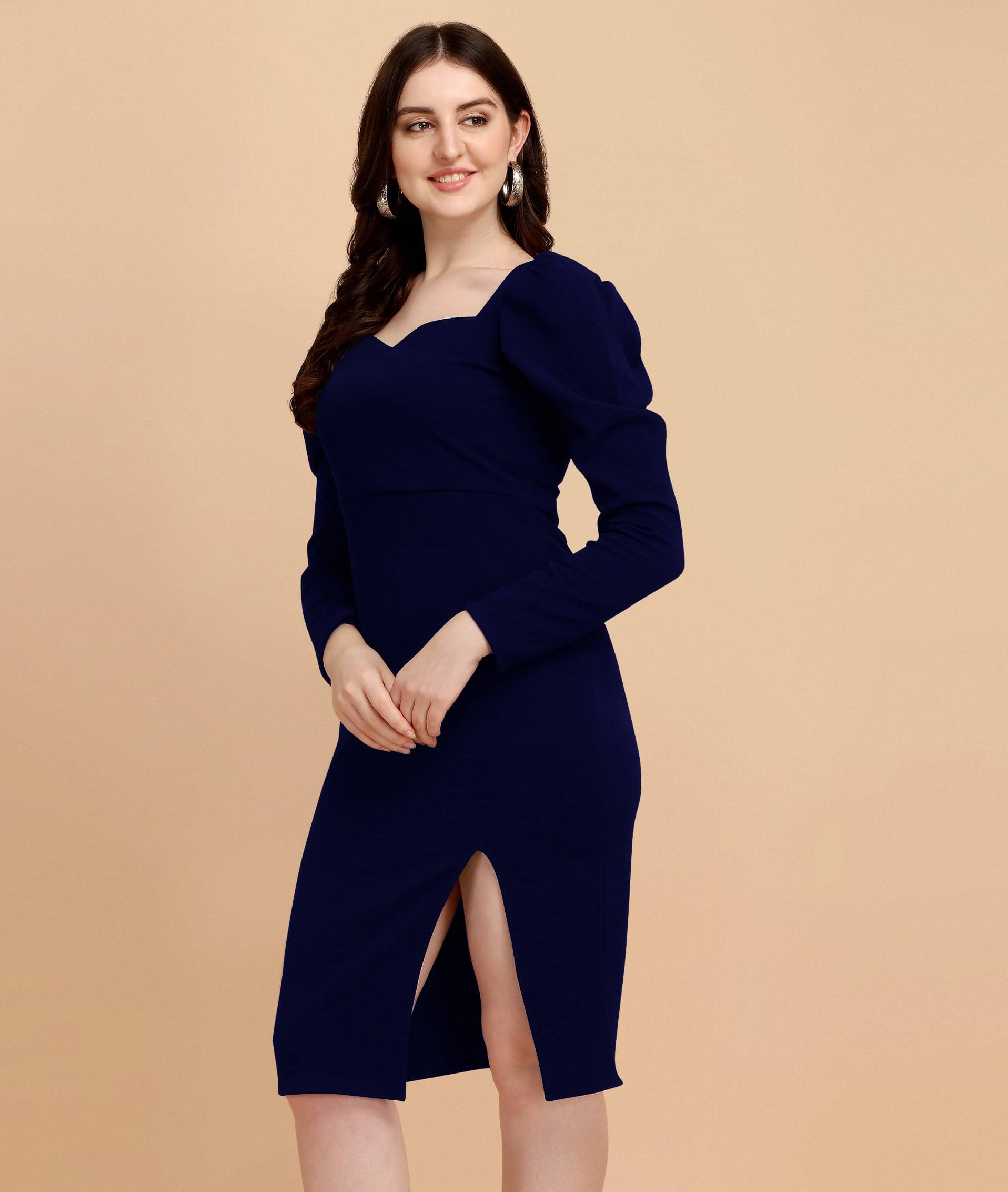 Sheetal associates Women Polyester Solid Side Slit Dress ( Blue ) Sheetal associates Women Polyester Solid Side Slit Dress ( Blue )
