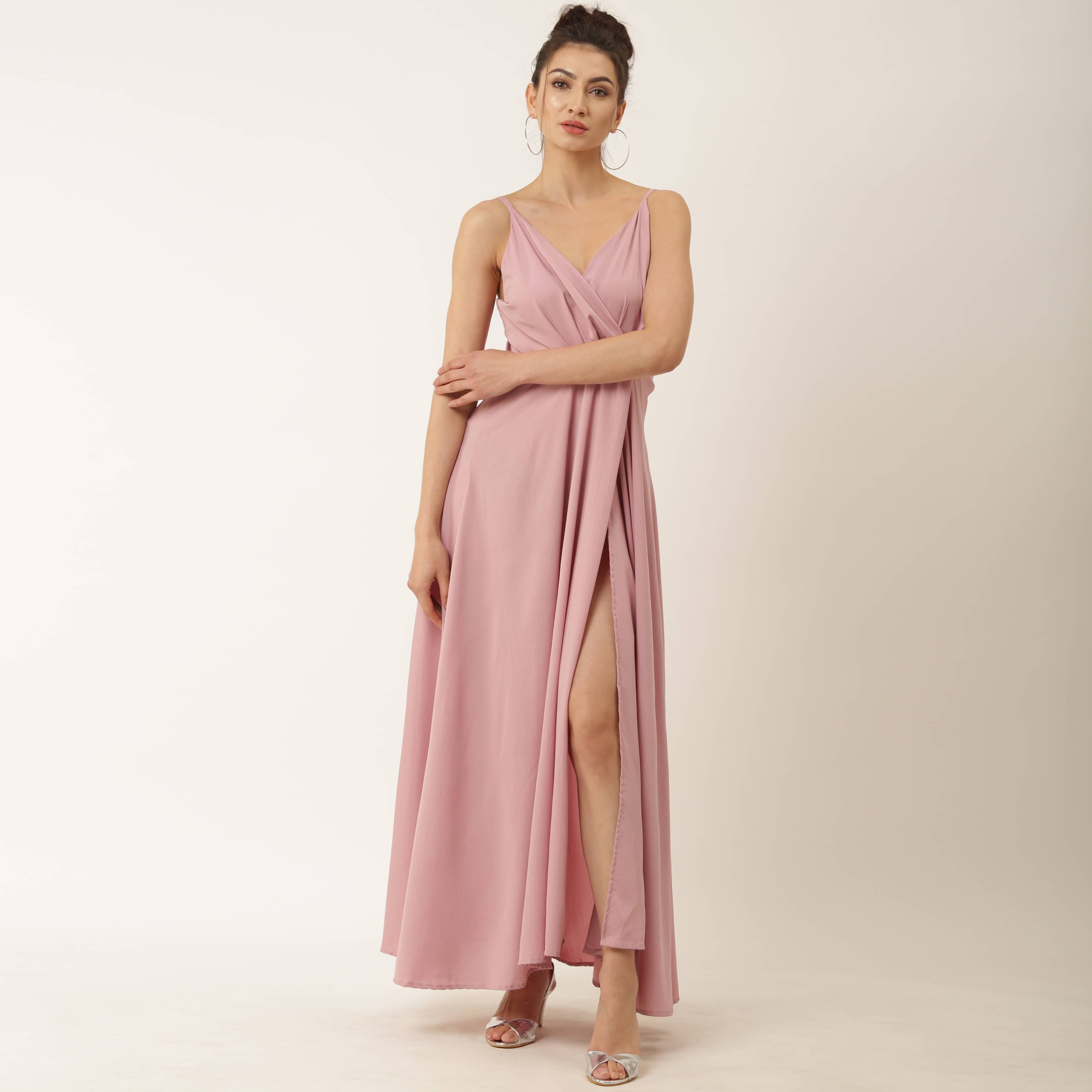 Sheetal associates - Pink Crepe Women's Side Slit Dress ( Pack of 1 ) Sheetal associates - Pink Crepe Women's Side Slit Dress ( Pack of 1 )