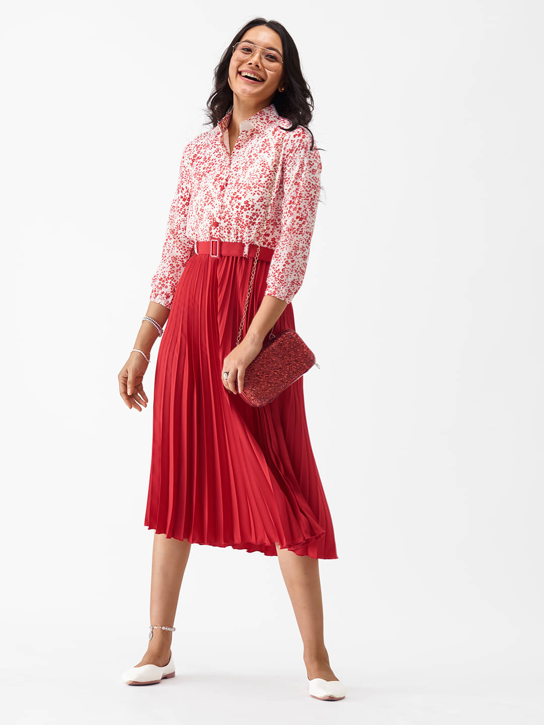aask Women Polyester Colorblock Fit & Flare Dress ( Red ) aask Women Polyester Colorblock Fit & Flare Dress ( Red )
