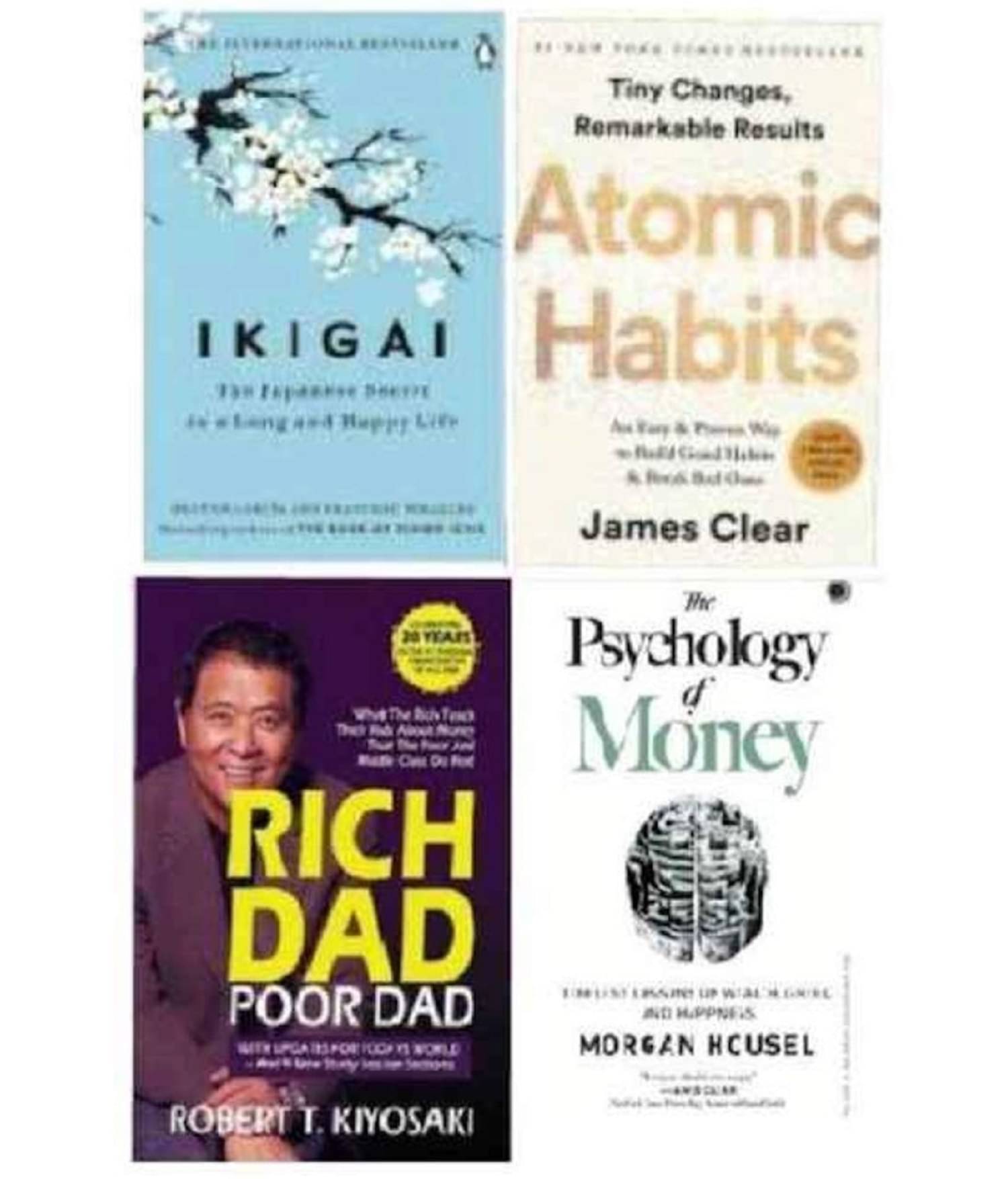 4 Books Combo ( Atomic Habits & Rich Dad Poor Dad & ikigai Japaness & The Psychology Of Money ) English - Paperback 4 Books Combo ( Atomic Habits & Rich Dad Poor Dad & ikigai Japaness & The Psychology Of Money ) English - Paperback