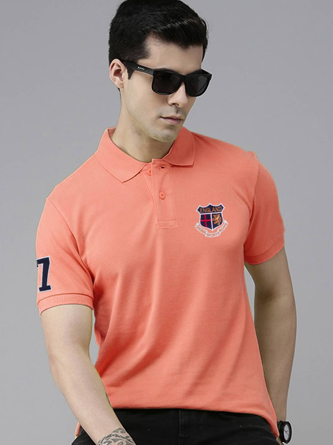     			ADORATE Pack of 1 Cotton Regular Fit Embroidered Half Sleeves Men's Polo T Shirt ( Coral )