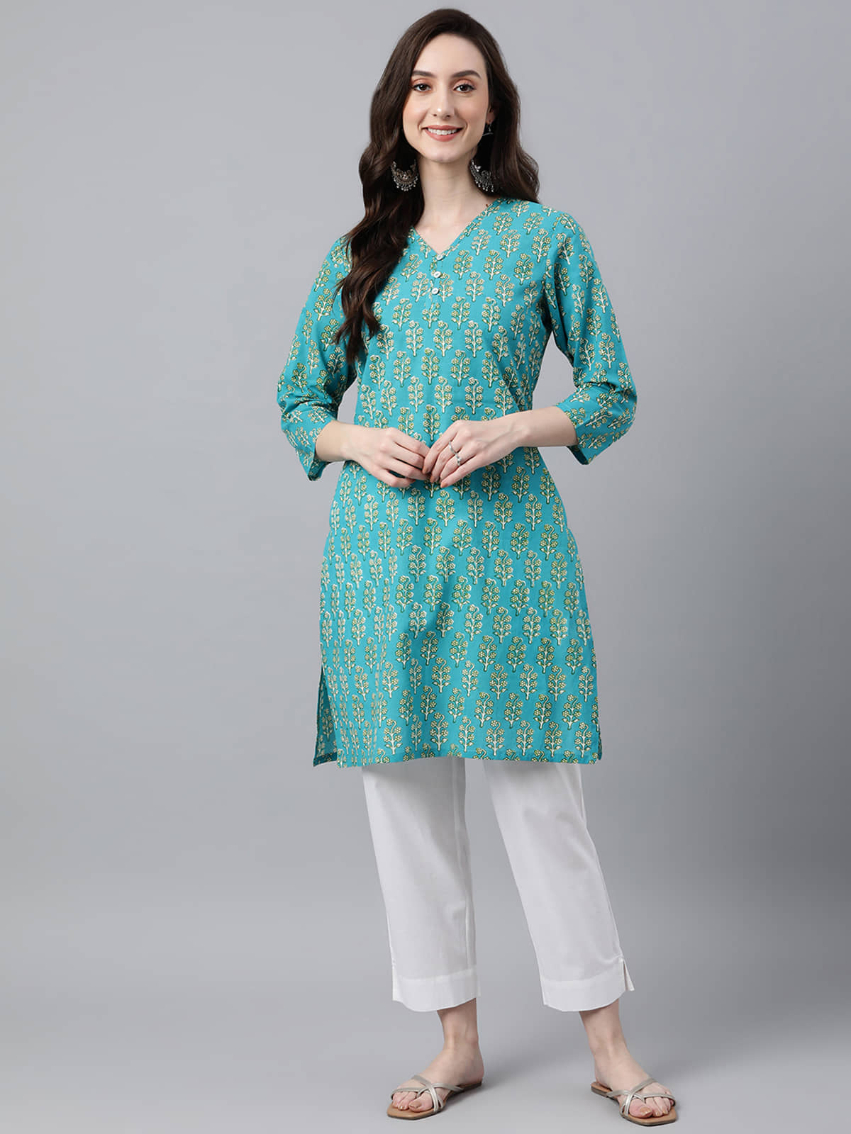 Janasya Women's Cotton Regular Top ( Turquoise )