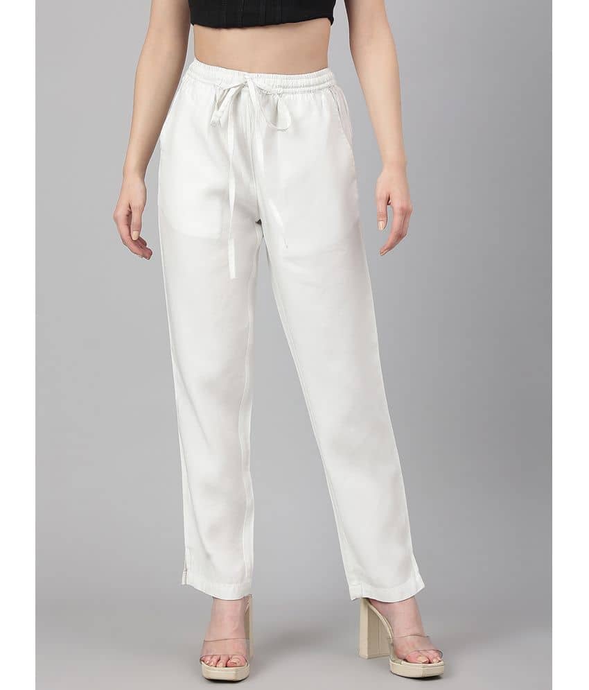 Janasya - White Cotton Blend Regular Women's Casual Pants ( Pack of 1 ) - Trousers | Buy online on ZillyBuy