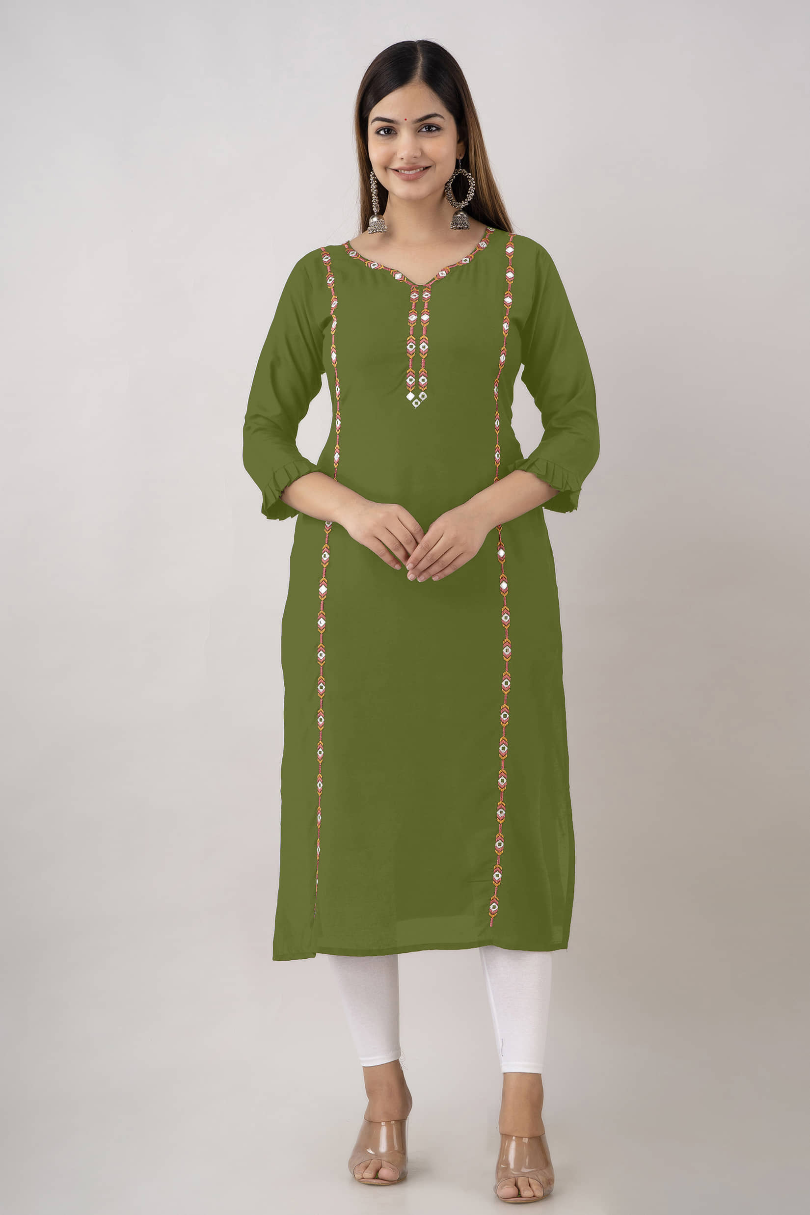 Kapadia - Green Rayon Women's Straight Kurti ( Pack of 1 ) - Kurtis, Tunics | Buy online on ZillyBuy
