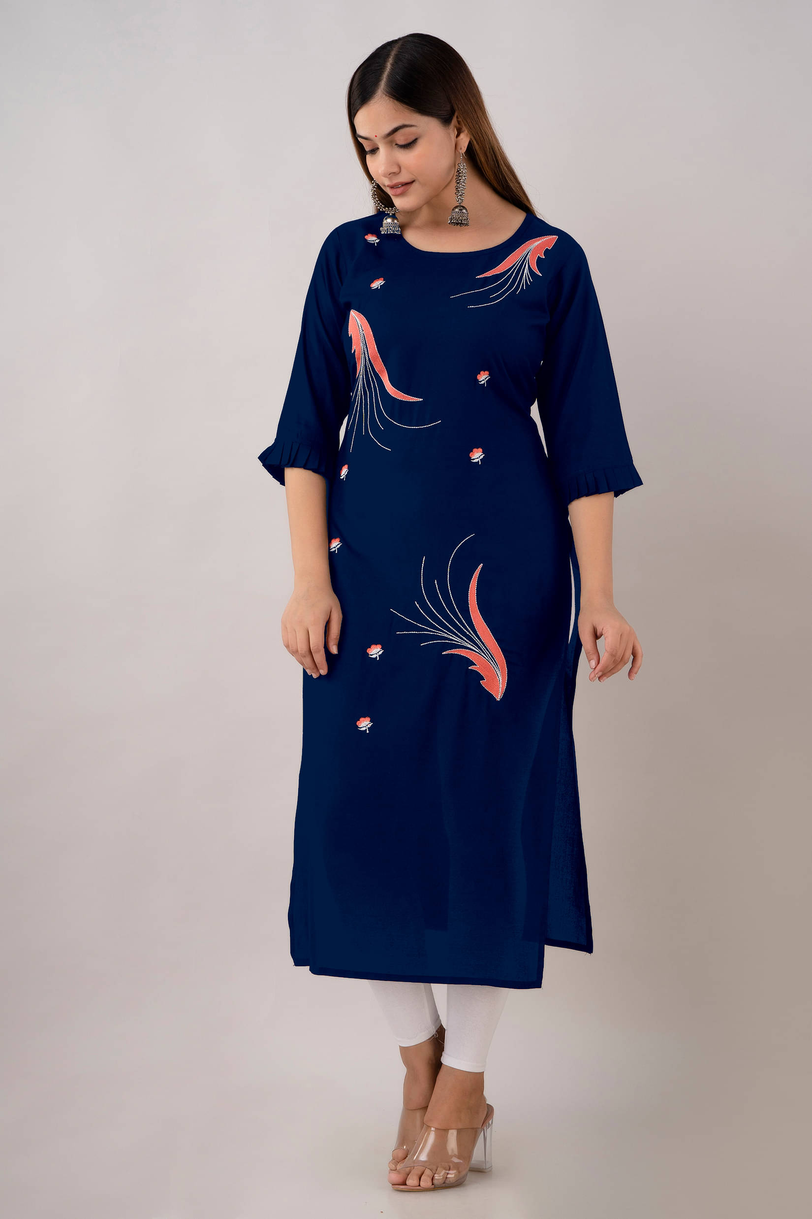     			Kapadia - Navy Rayon Women's Straight Kurti ( Pack of 1 )