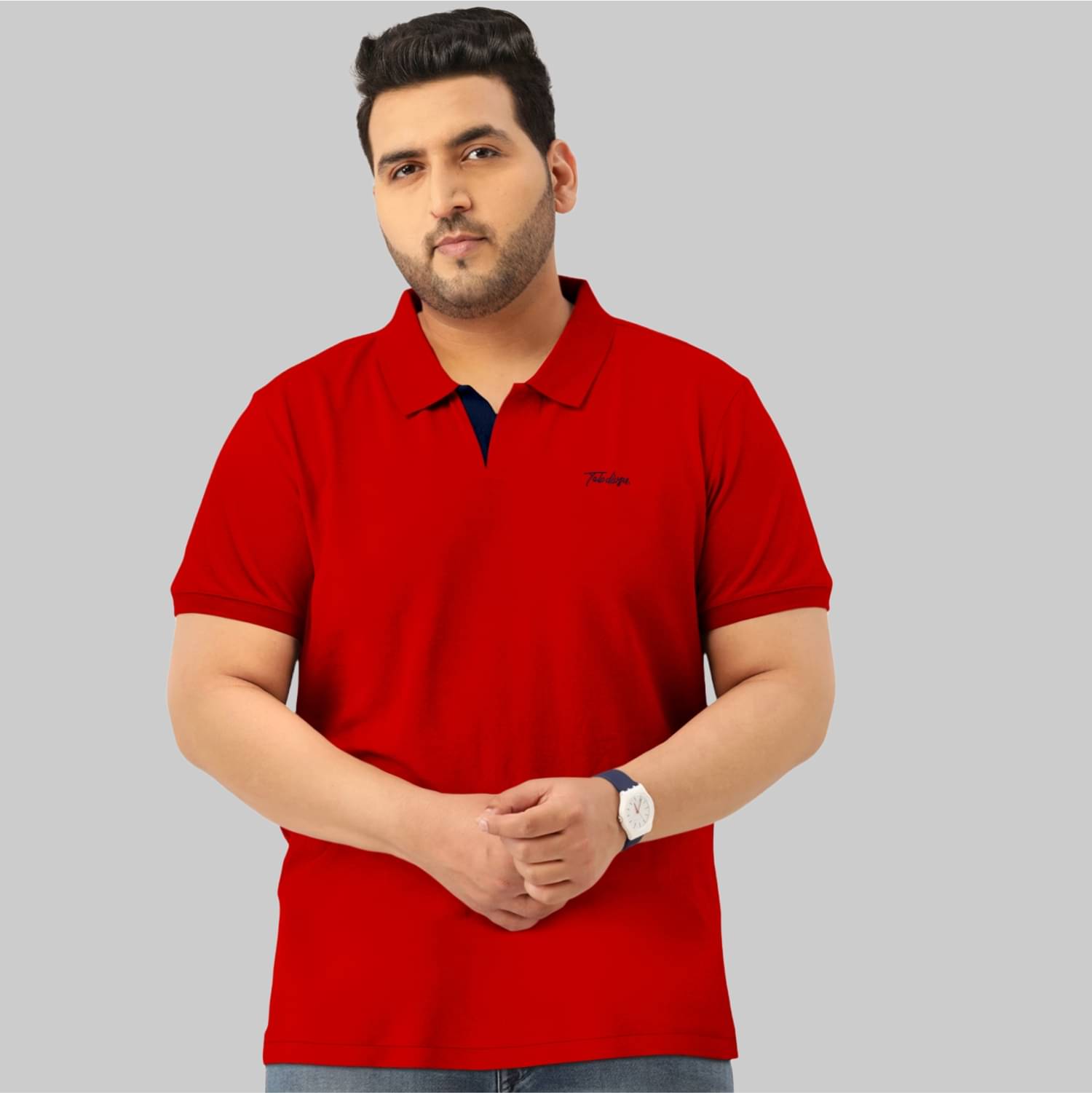 TAB91 Pack of 1 Cotton Blend Regular Fit Solid Half Sleeves Men's Polo T Shirt ( Red )     			TAB91 Pack of 1 Cotton Blend Regular Fit Solid Half Sleeves Men's Polo T Shirt ( Red )