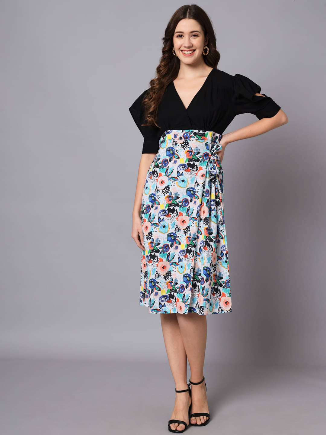 The Dry State Women Cotton Blend Printed Fit & Flare Dress ( Black ) The Dry State Women Cotton Blend Printed Fit & Flare Dress ( Black )