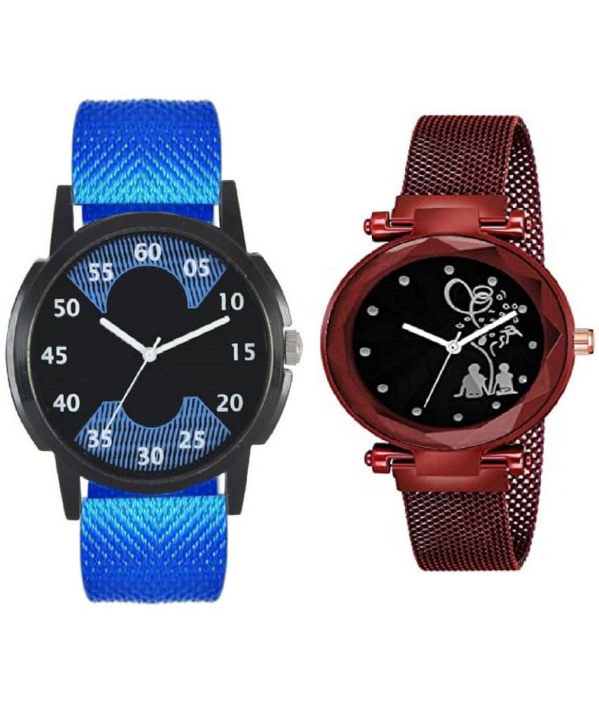     			newmen - Blue PU Analog Couple's Watch