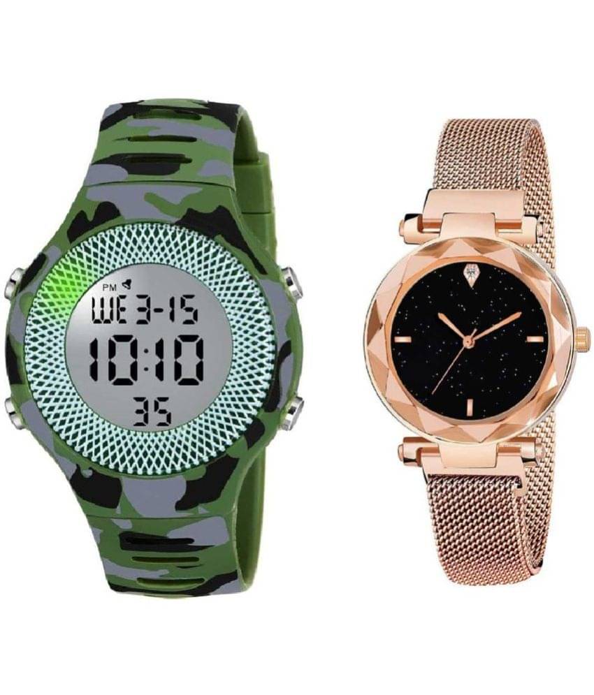     			DECLASSE - Multicolor PU Analog-Digital Couple's Watch