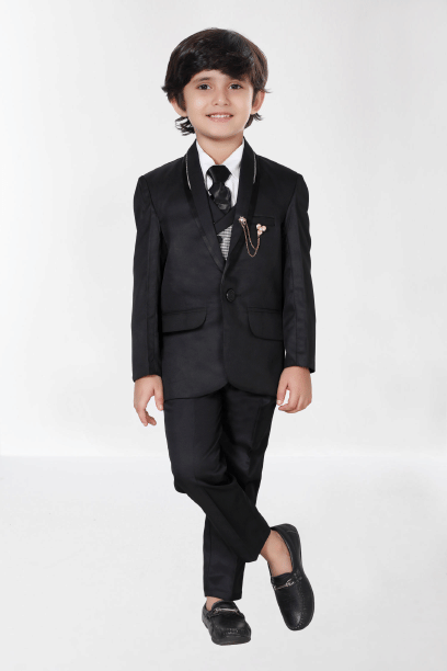     			DKGF Fashion Boys Polyester Suit ( Pack of 1 , Black )