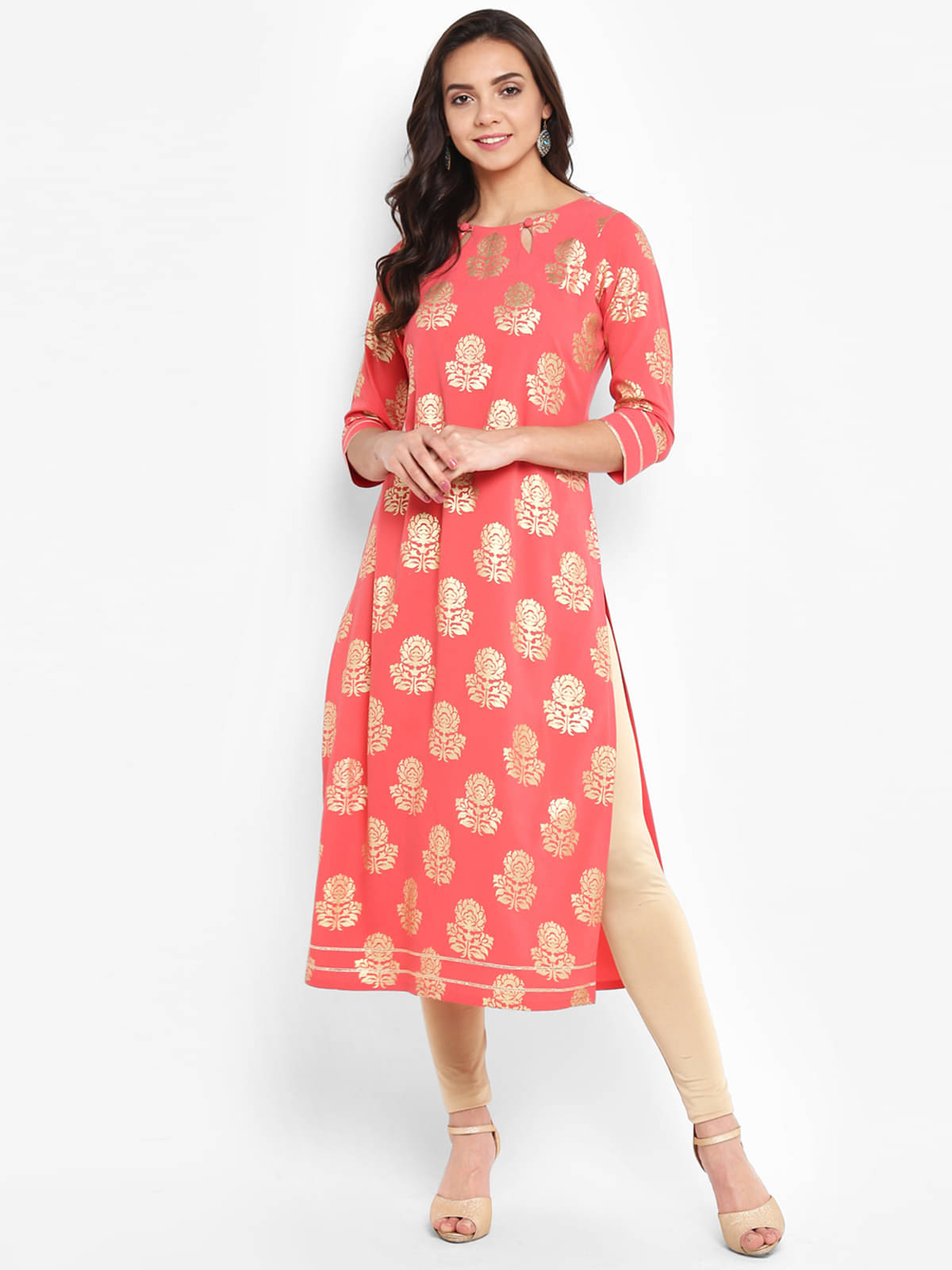 Janasya - Peach Crepe Women's Straight Kurti ( Pack of 1 ) Janasya - Peach Crepe Women's Straight Kurti ( Pack of 1 )