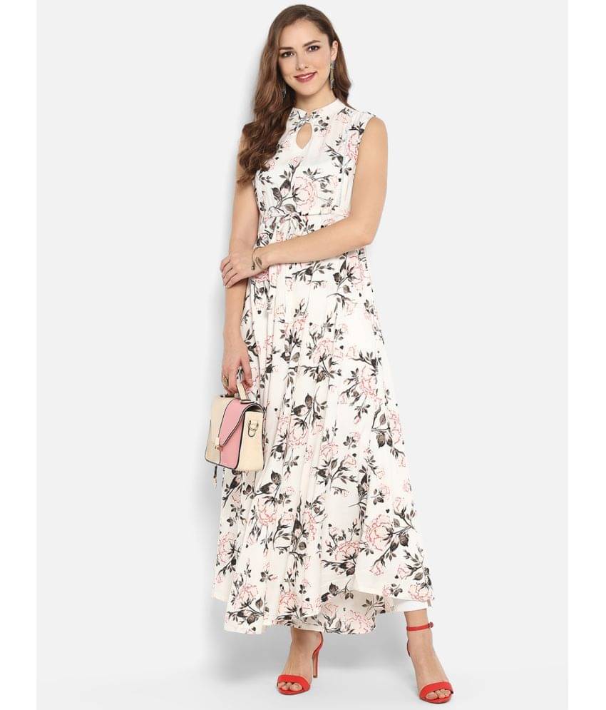 Janasya Women Rayon Printed Gown ( White ) Janasya Women Rayon Printed Gown ( White )