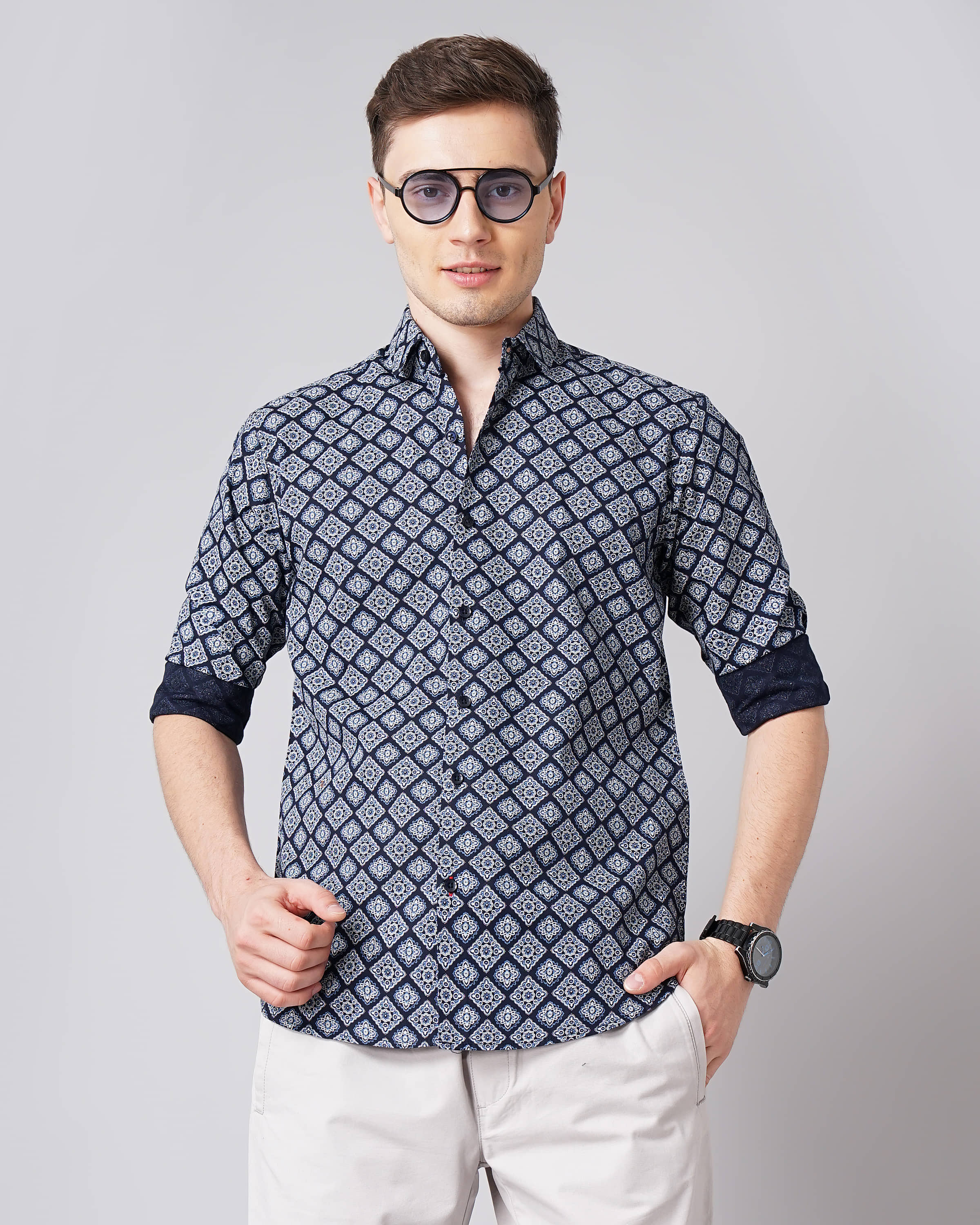 Paul Street - Navy Blue 100% Cotton Slim Fit Men's Casual Shirt ( Pack of 1 )