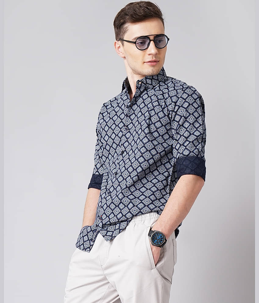 Paul Street - Navy Blue 100% Cotton Slim Fit Men's Casual Shirt ( Pack of 1 )