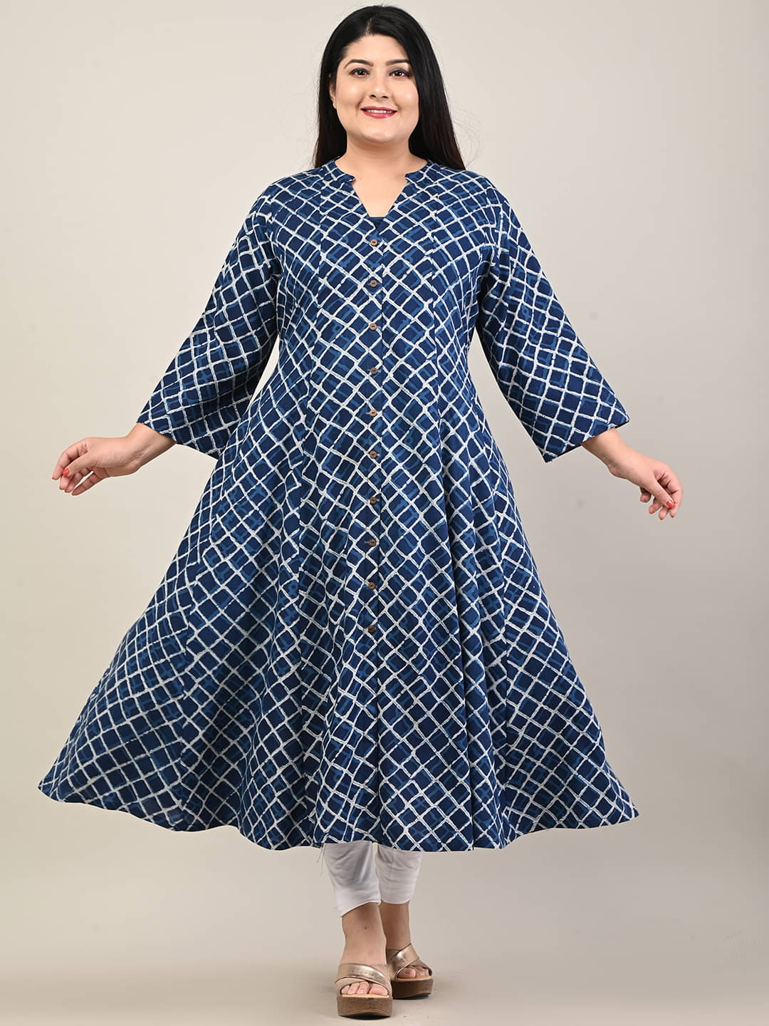Swasti - Blue Cotton Blend Women's Flared Kurti ( Pack of 1 )     			Swasti - Blue Cotton Blend Women's Flared Kurti ( Pack of 1 )