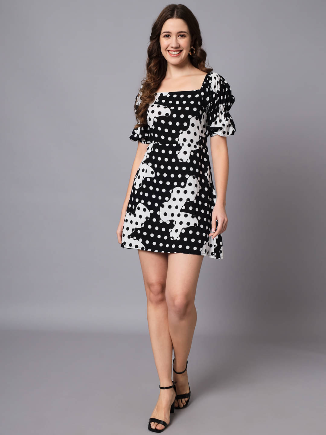     			The Dry State Women Rayon Printed A-line Dress ( Black )