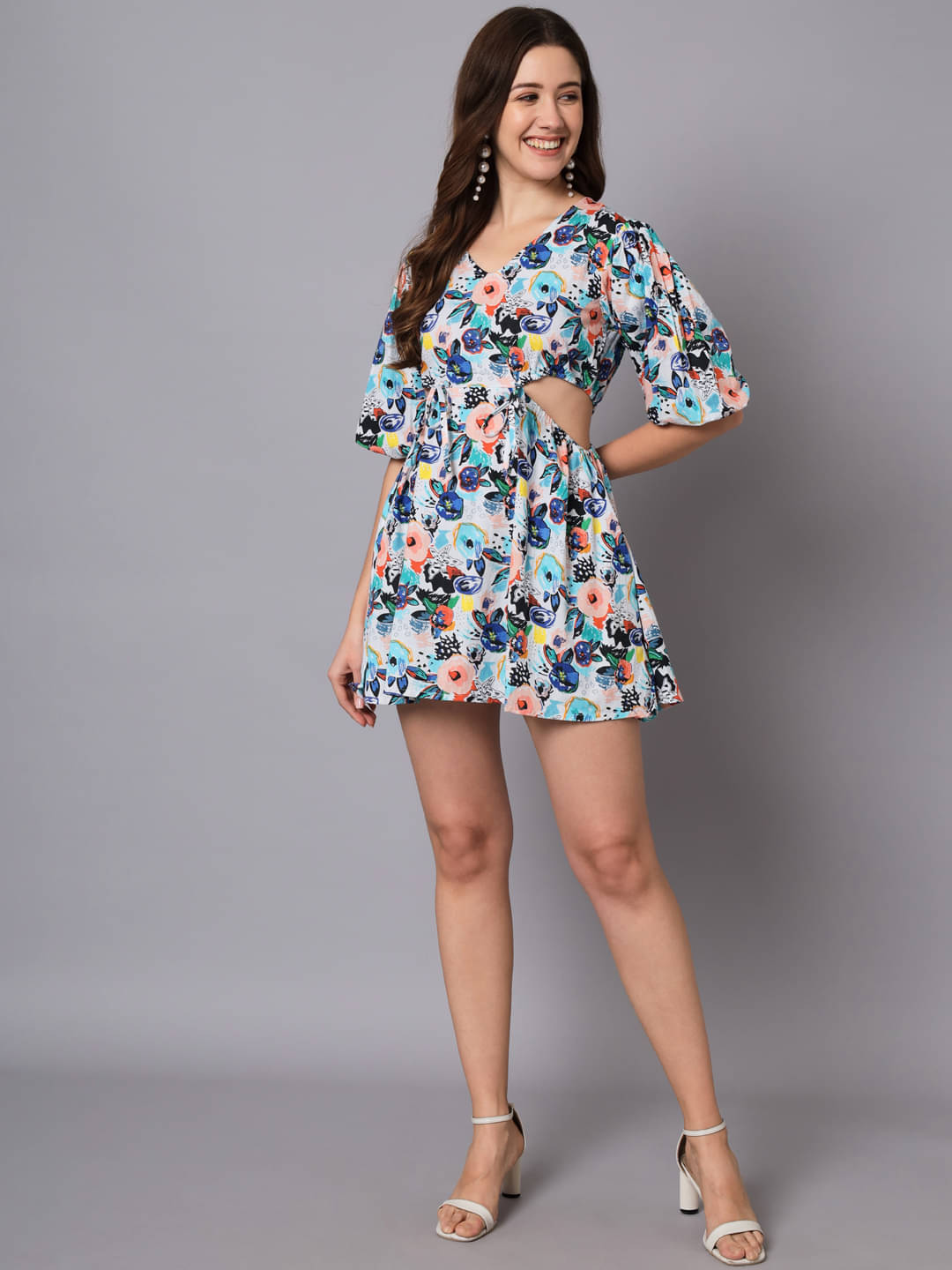     			The Dry State Women Cotton Blend Printed Cut Out Dress ( Multicolor )