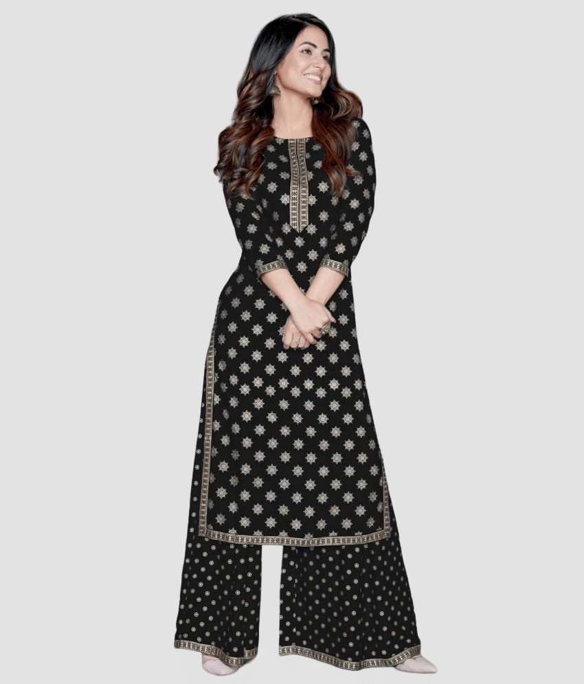 Estela - Black Straight Rayon Women's Stitched Salwar Suit ( Pack of 1 )