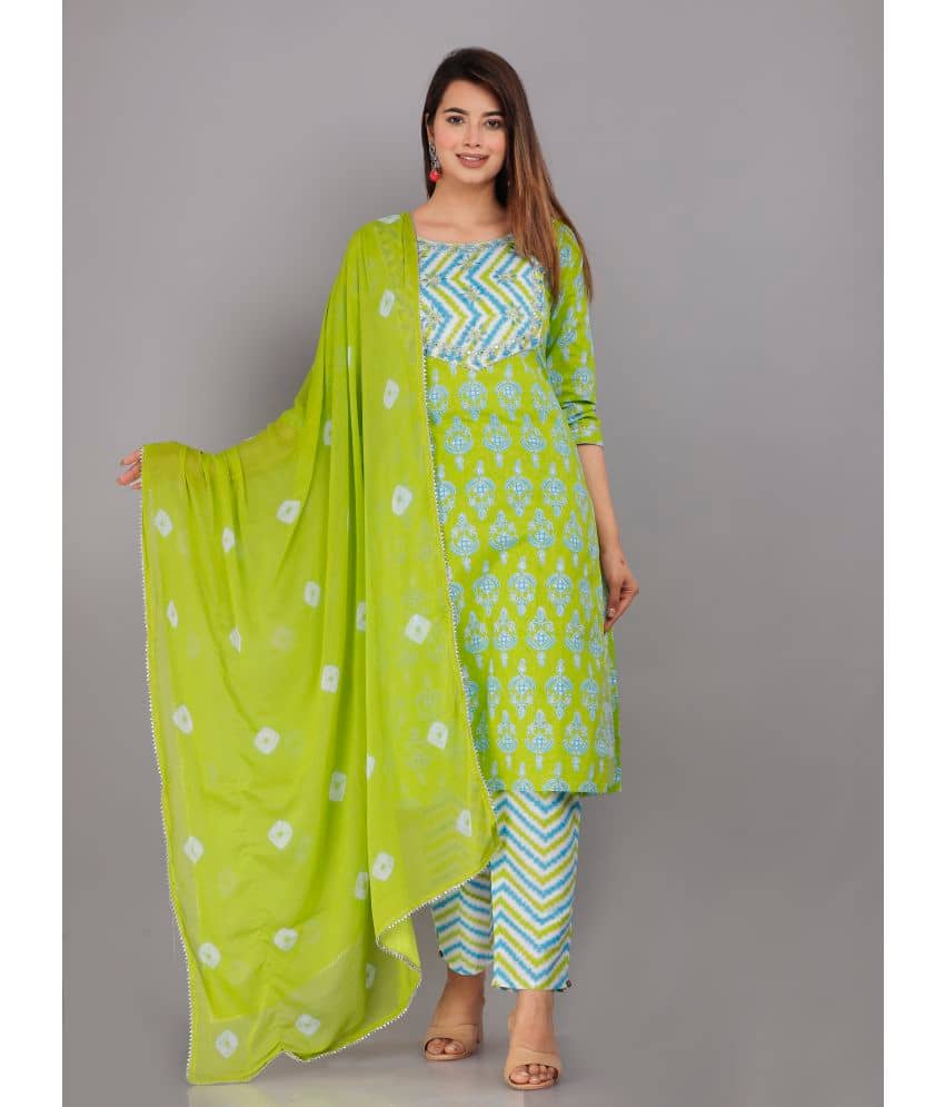 JC4U - Green Straight Cotton Women's Stitched Salwar Suit ( Pack of 1 )