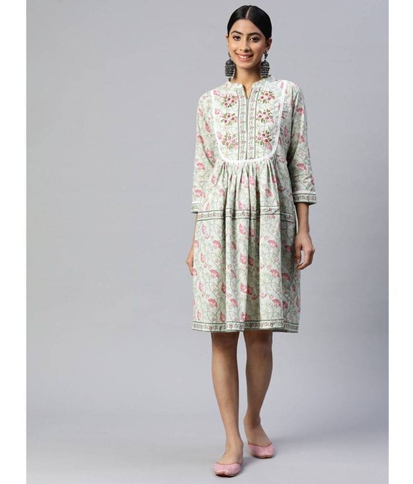 Vbuyz Women Cotton Printed A-line Dress ( Green ) Vbuyz Women Cotton Printed A-line Dress ( Green )