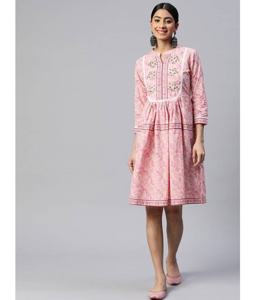     			Vbuyz Women Cotton Printed A-line Dress ( Pink )