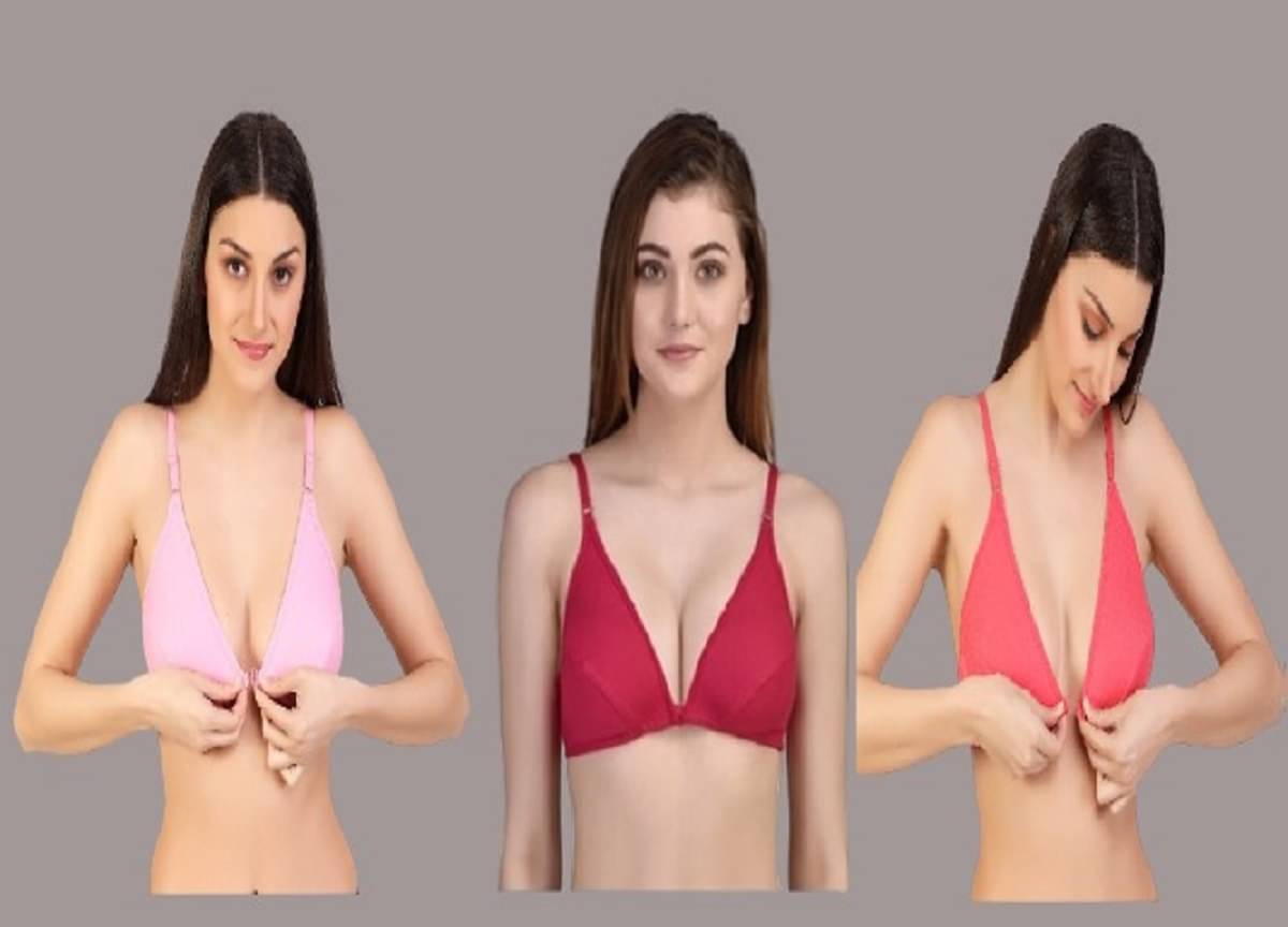 Zourt Pack of 3 Cotton Non Padded Women's Plunge Bra ( Multicolor ) Zourt Pack of 3 Cotton Non Padded Women's Plunge Bra ( Multicolor )
