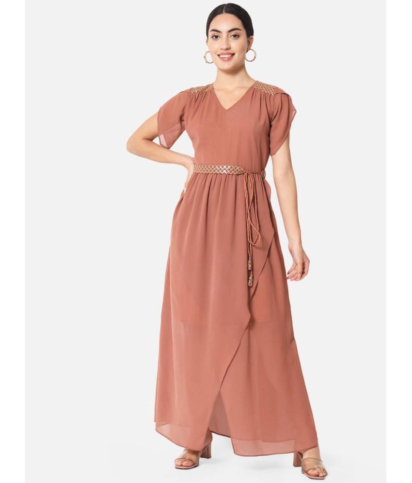 ALL WAYS YOU Women Georgette Embellished Asymmetric Dress ( Brown )     			ALL WAYS YOU Women Georgette Embellished Asymmetric Dress ( Brown )