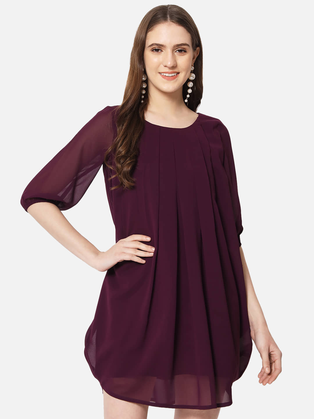 ALL WAYS YOU Women Georgette Solid Asymmetric Dress ( Purple )