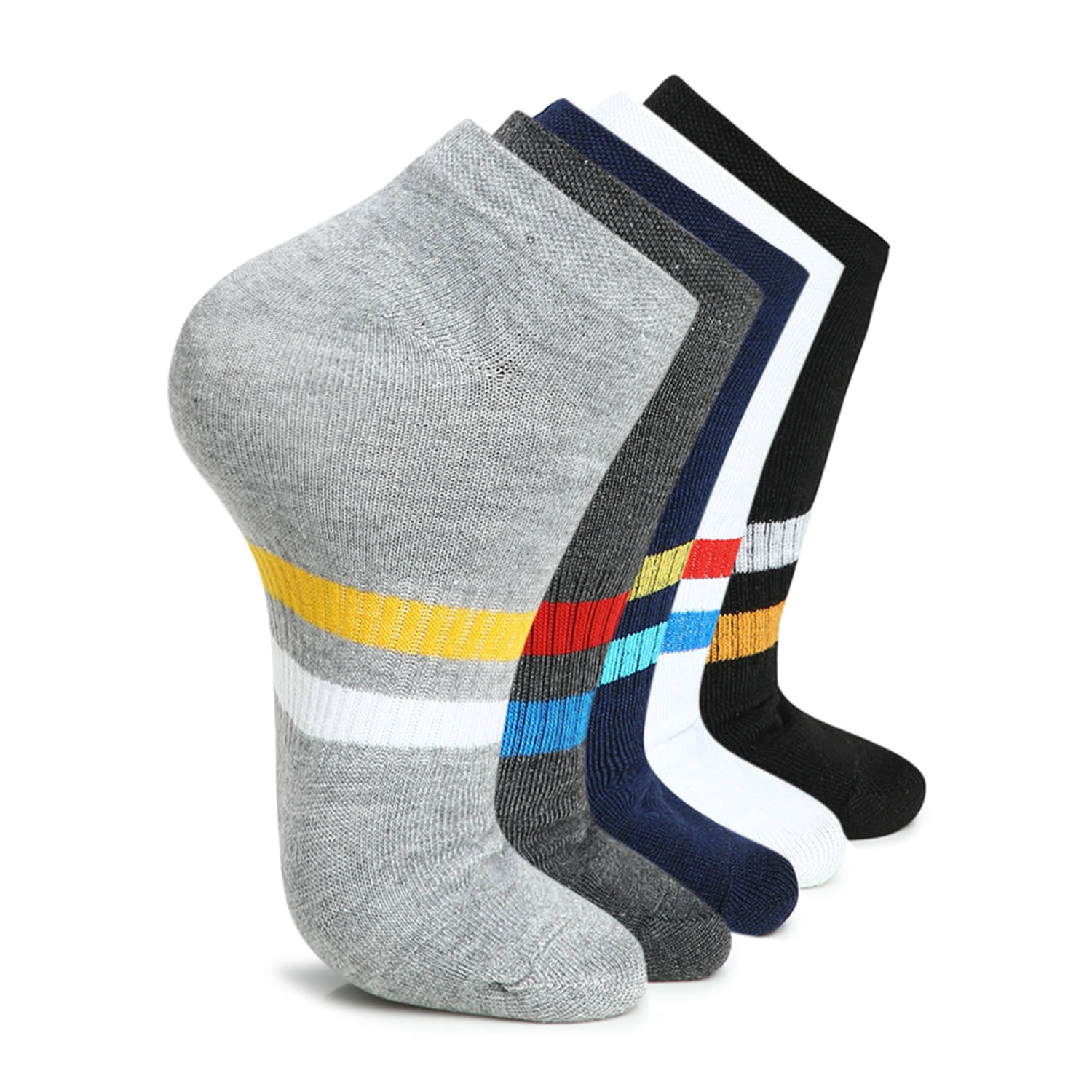     			Kolor Fusion - Cotton Men's Striped Off White Low Ankle Socks ( Pack of 5 )