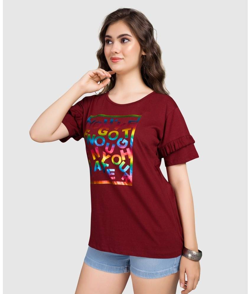 Monisha Plus Women Cotton Printed Regular Fit Round Neck T-Shirt ( Maroon ) Monisha Plus Women Cotton Printed Regular Fit Round Neck T-Shirt ( Maroon )