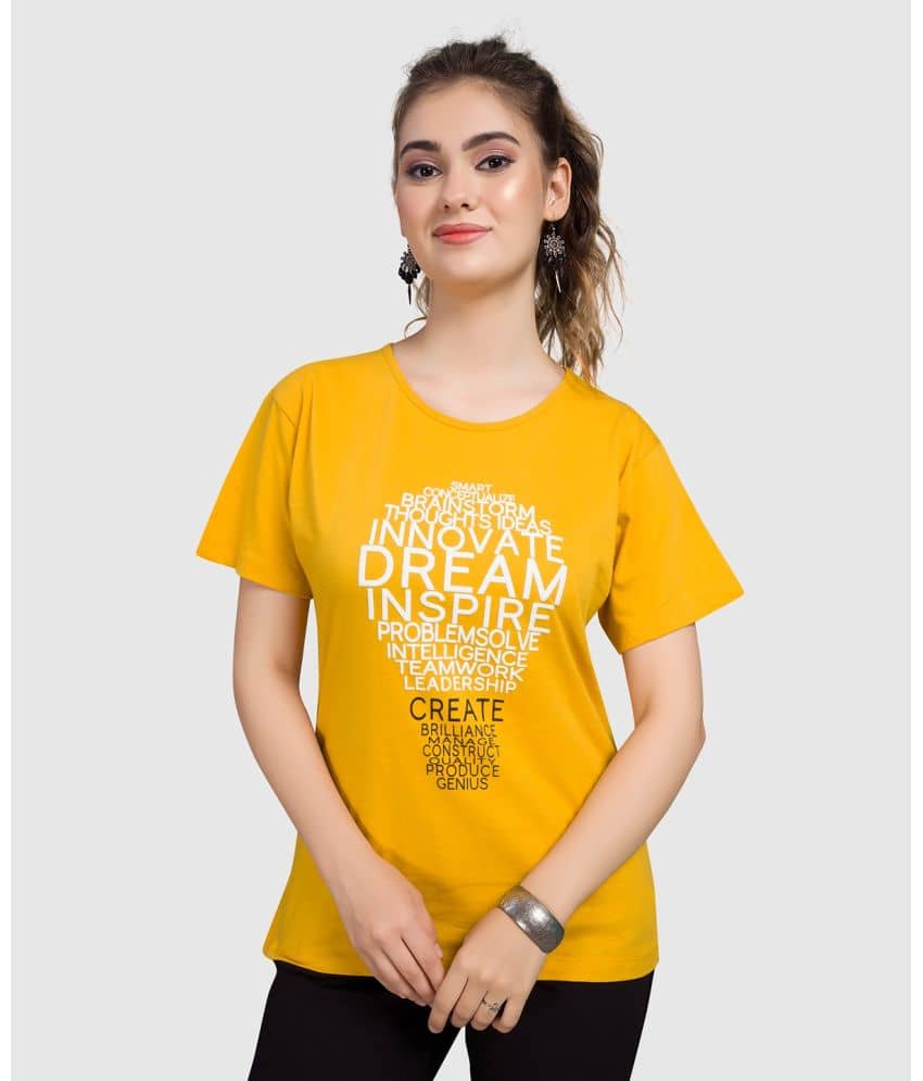 Monisha Plus Women Cotton Printed Regular Fit Round Neck T-Shirt ( Mustard )