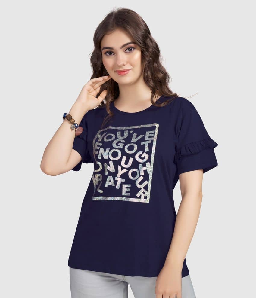 Monisha Plus Women Cotton Printed Regular Fit Round Neck T-Shirt ( Navy )