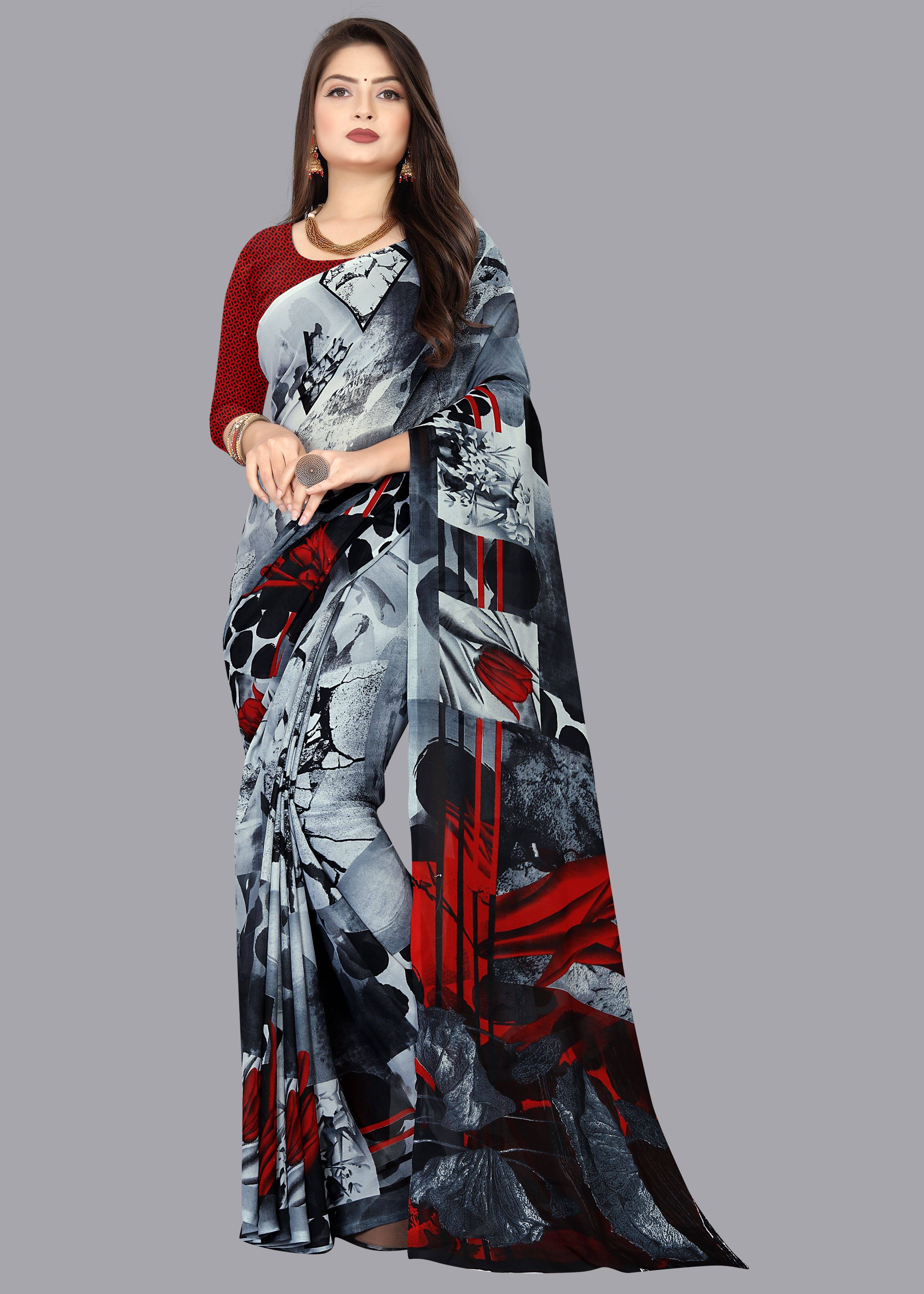     			ANAND SAREES Georgette Printed Saree With Unstitched Blouse Piece ( Grey )