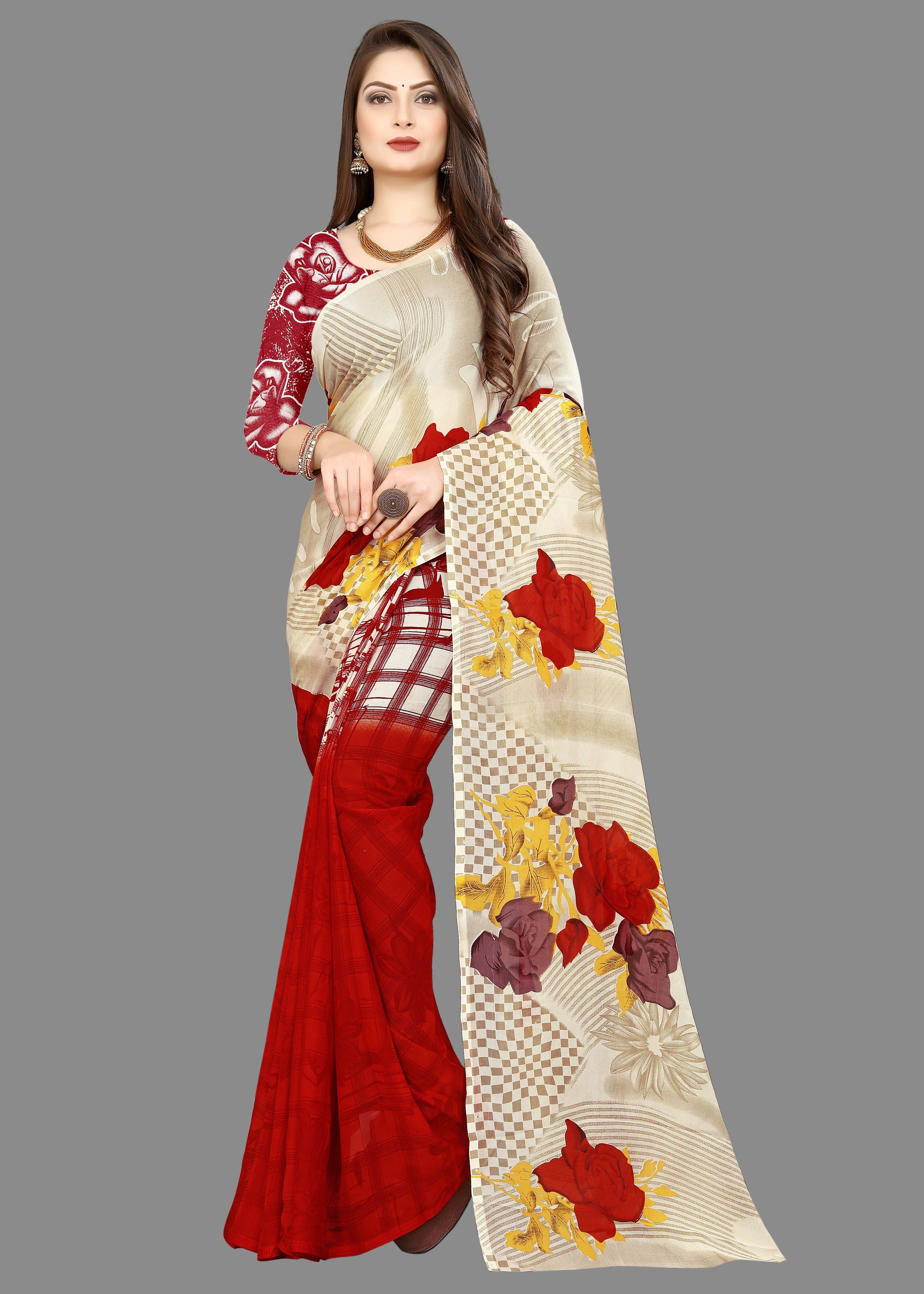 ANAND SAREES Georgette Printed Saree With Unstitched Blouse Piece ( Multicolor ) ANAND SAREES Georgette Printed Saree With Unstitched Blouse Piece ( Multicolor )