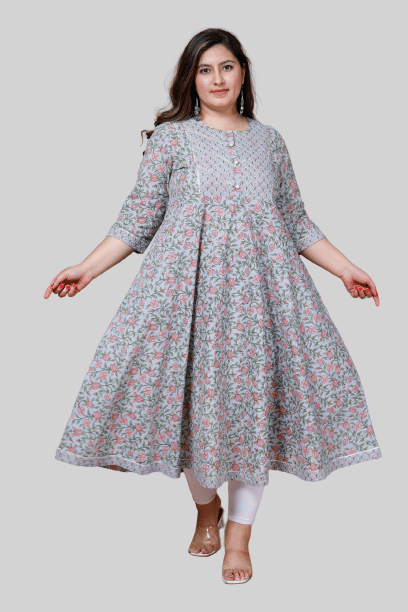 miravan - Blue Cotton Women's Flared Kurti ( Pack of 1 )     			miravan - Blue Cotton Women's Flared Kurti ( Pack of 1 )